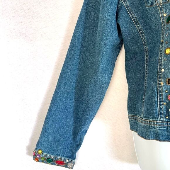 New Berek Denim Jeweled Jacket Western Artsy Hippie Colorful Embellishments XL - Picture 3 of 8
